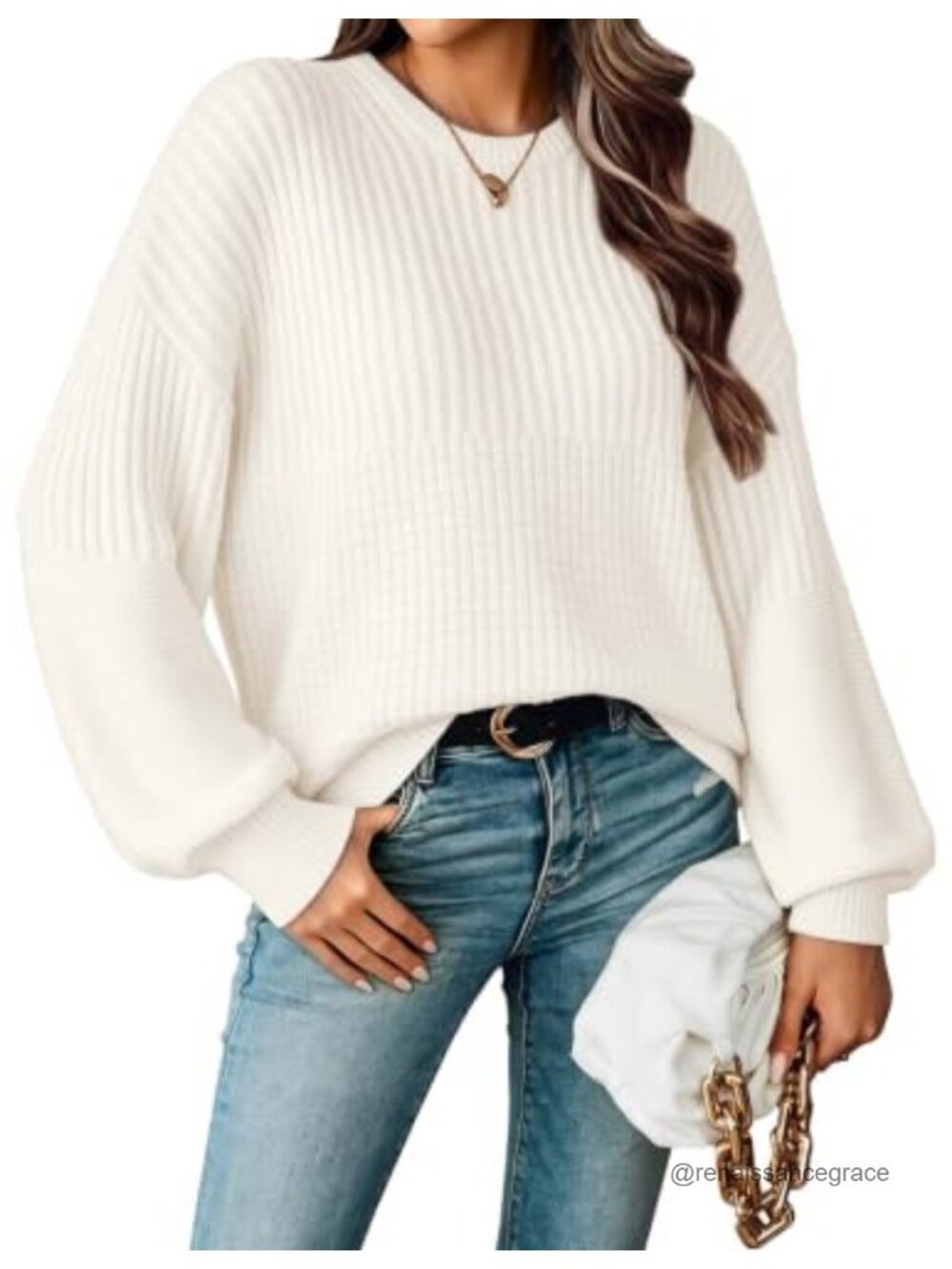 Women Oversized Lightweight Sweater Batwing Sleeve Crewneck Pullover Top